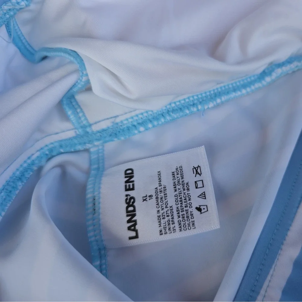 Lands' End XL Light Blue White Striped Flutter Halter Tankini Top Beach (378)